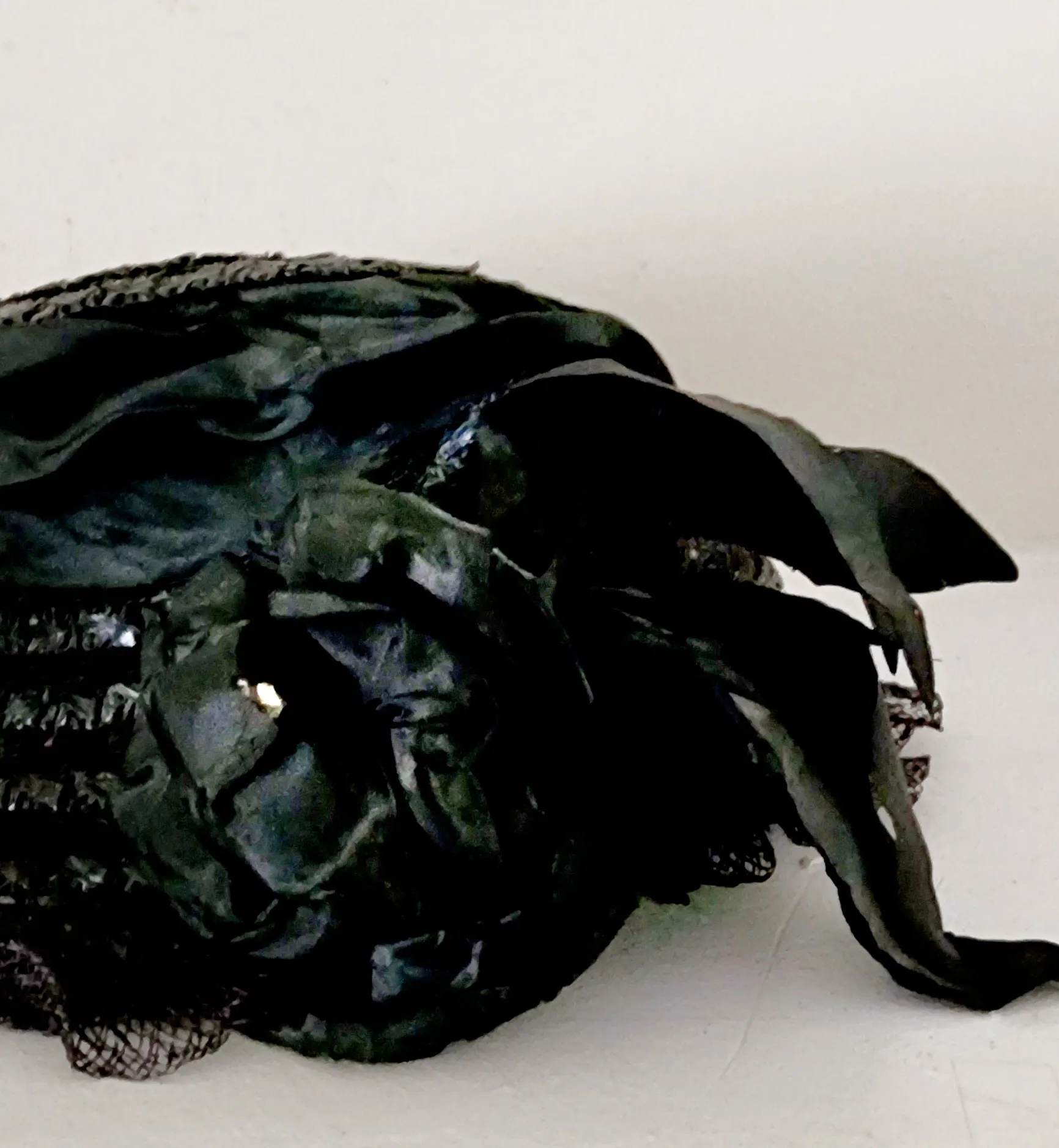 Antique Edwardian Black Hat in Straw, Silk Ribbon Chas A Stevens