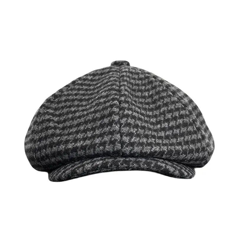 Antmvs-Retro Plaid Newsboy Hat Men Beret Black Beret Hats Peaked Octagonal with Brim Caps Winter Spring Beret NC16