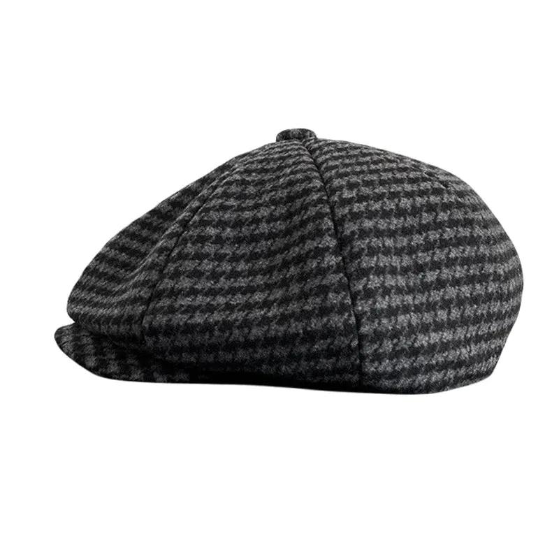 Antmvs-Retro Plaid Newsboy Hat Men Beret Black Beret Hats Peaked Octagonal with Brim Caps Winter Spring Beret NC16