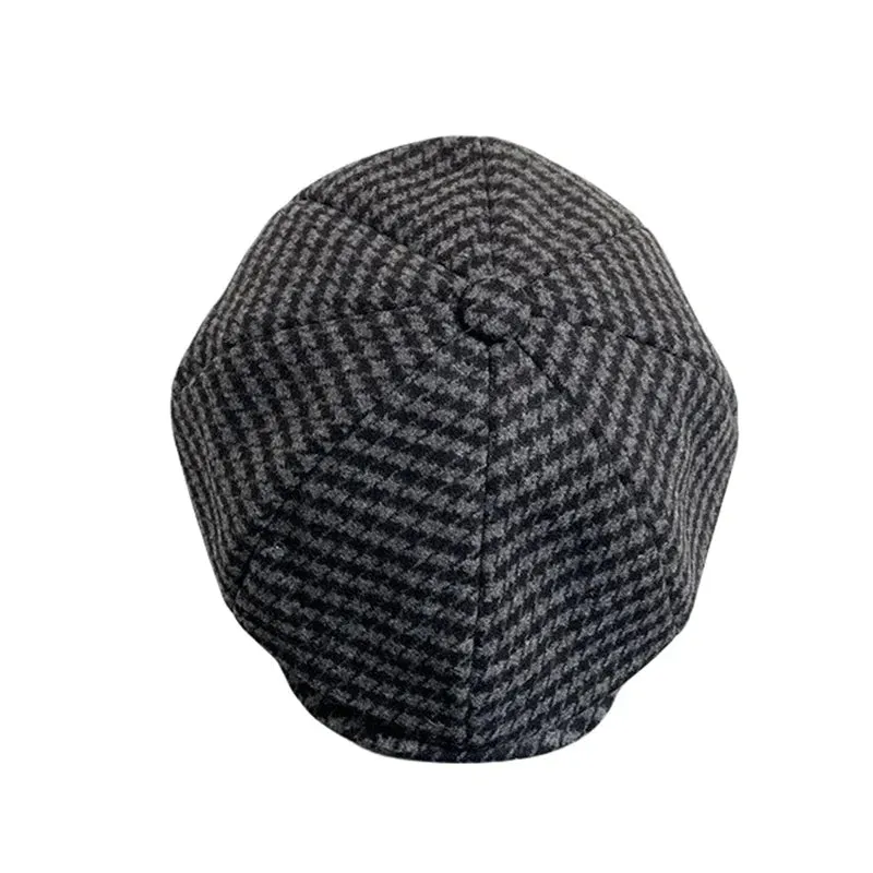 Antmvs-Retro Plaid Newsboy Hat Men Beret Black Beret Hats Peaked Octagonal with Brim Caps Winter Spring Beret NC16