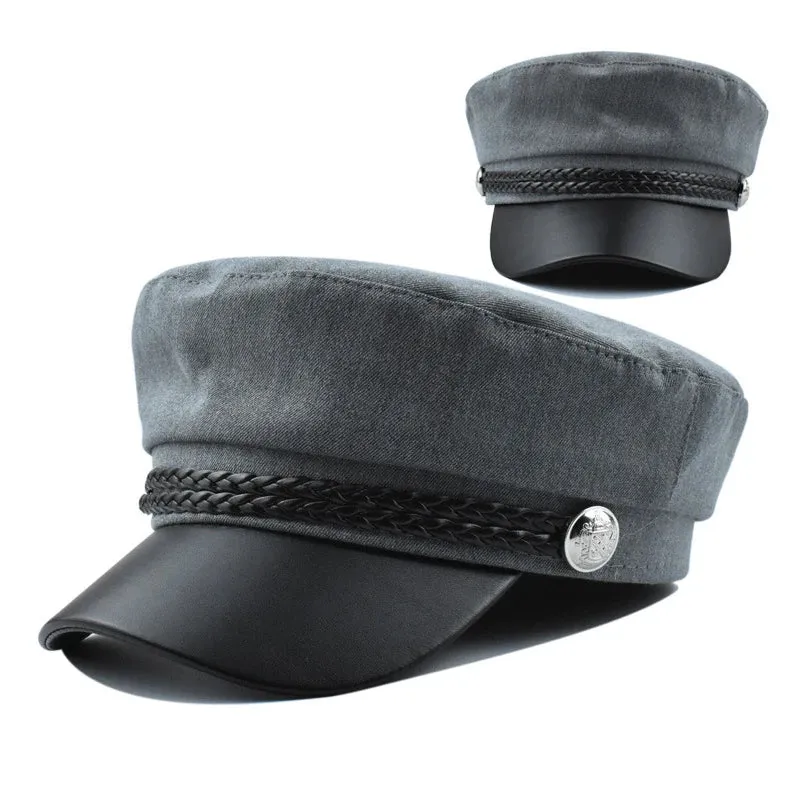 Antmvs-Women Men PU Leather Berets Hat Retro British Solid Beret Baseball Cap Outdoor Sun Hat Winter Warm Octagonal Hats Newsboy Caps