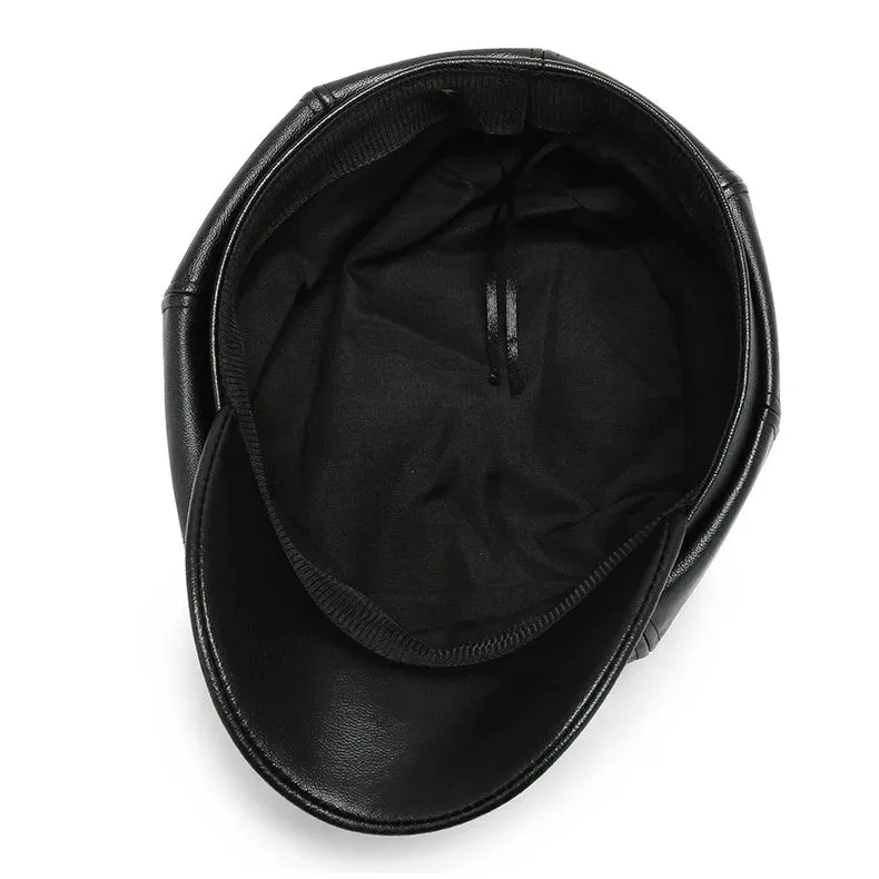 Antmvs-Women Men PU Leather Berets Hat Retro British Solid Beret Baseball Cap Outdoor Sun Hat Winter Warm Octagonal Hats Newsboy Caps