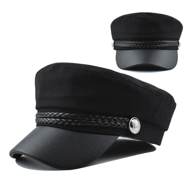 Antmvs-Women Men PU Leather Berets Hat Retro British Solid Beret Baseball Cap Outdoor Sun Hat Winter Warm Octagonal Hats Newsboy Caps