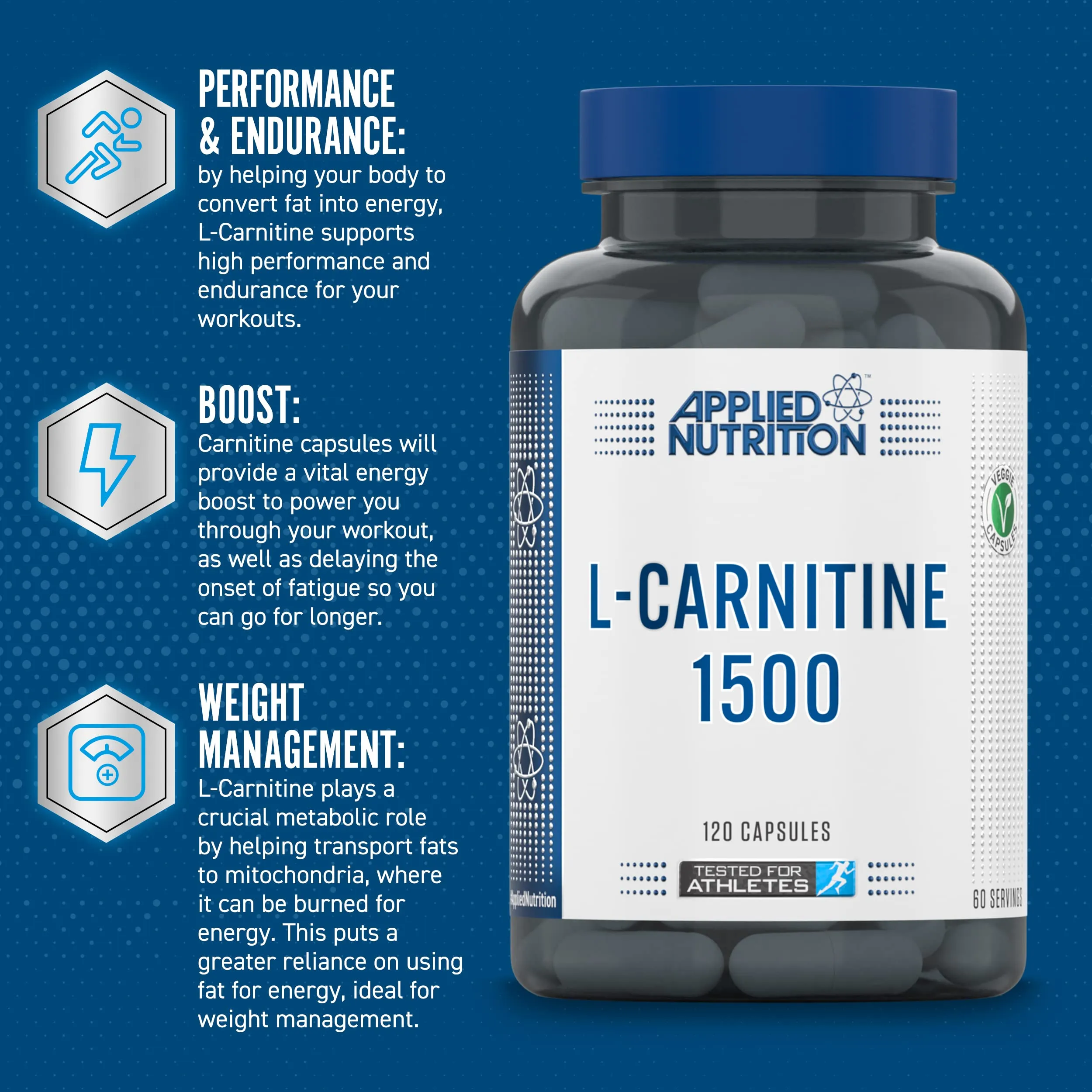 Applied Nutrition LCarnitine 1500mg  120 caps