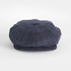 Blue & Wine Prince of Wales Check Wool & Cashmere Gatsby Cap