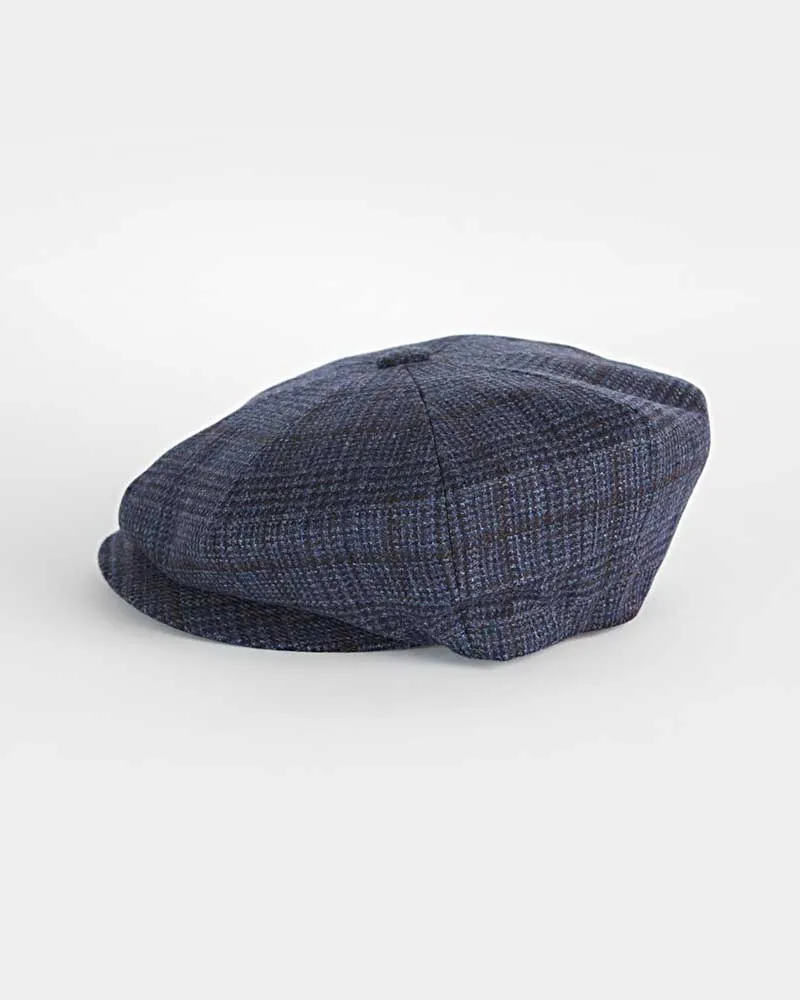 Blue & Wine Prince of Wales Check Wool & Cashmere Gatsby Cap