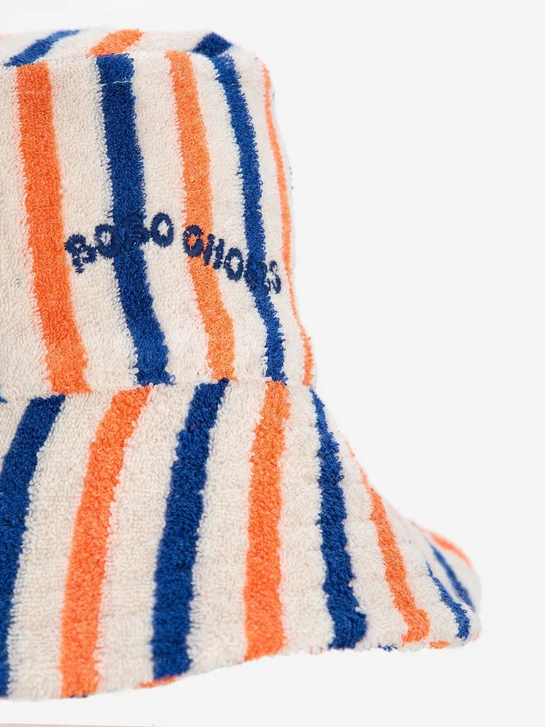 Bobo Choses Stripes Terry Cloth Bucket Hat, Off White