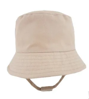 Boys Plain Beige Bucket Hat With Chin Strap