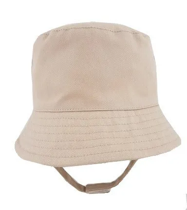 Boys Plain Beige Bucket Hat With Chin Strap