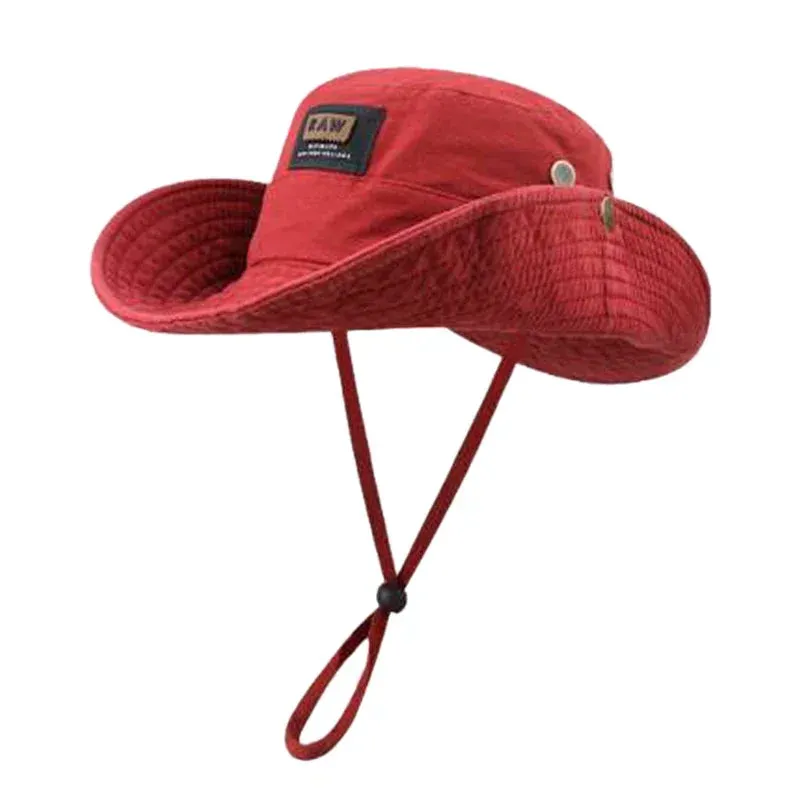 Cotton Western Denim Hat Summer Large Brim Sunscreen Sun Hat Drawstring Fisherman Hat Unisex Outdoor Fishing Climbing Hat Visors
