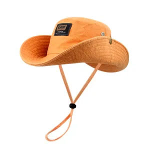 Cotton Western Denim Hat Summer Large Brim Sunscreen Sun Hat Drawstring Fisherman Hat Unisex Outdoor Fishing Climbing Hat Visors