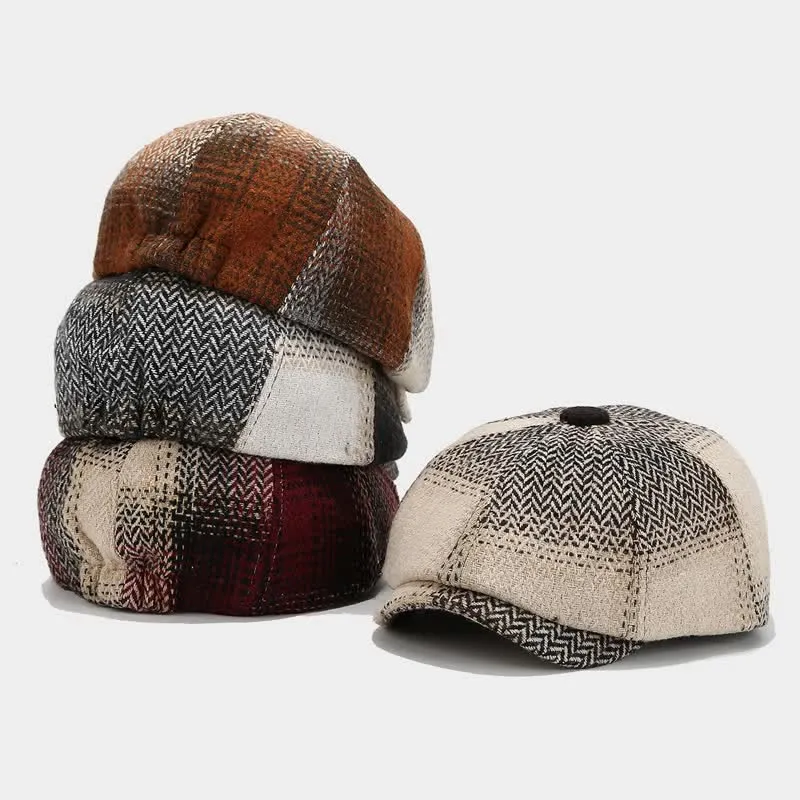 Gradient Color Fringe Herringbone Newsboy Beret Hat