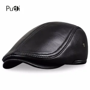 HL041 Men's Leather Baseball Cap Brand New Style Sheep Leather Beret Newsboy Belt Hunting Gatsby Black Caps Hats