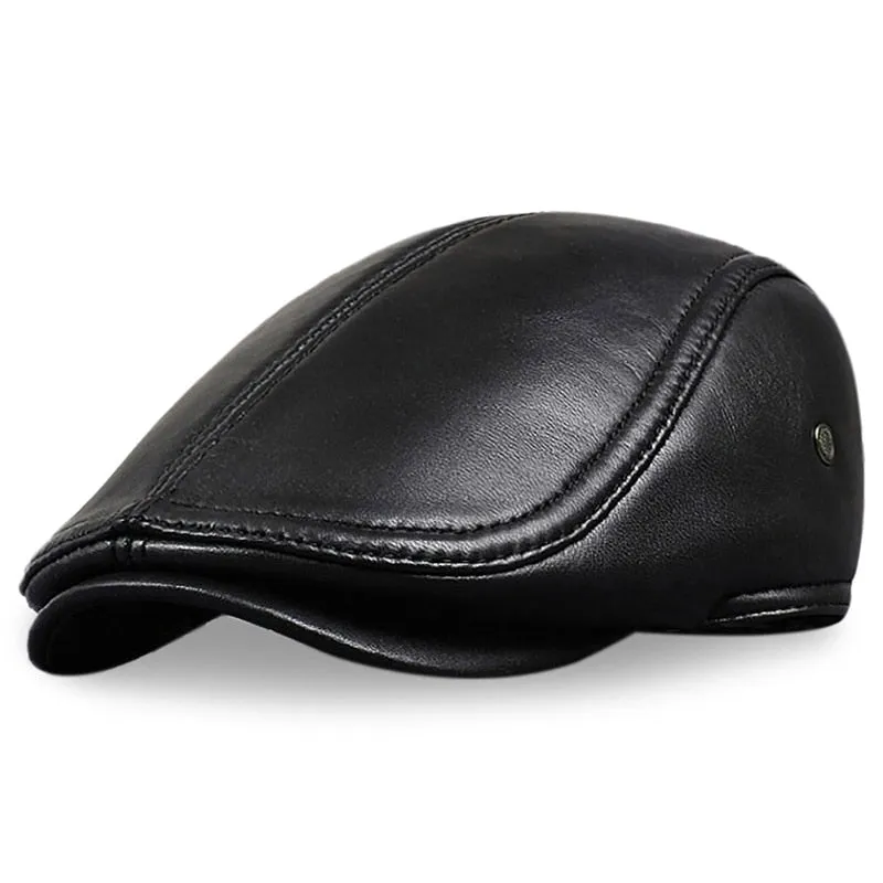HL041 Men's Leather Baseball Cap Brand New Style Sheep Leather Beret Newsboy Belt Hunting Gatsby Black Caps Hats