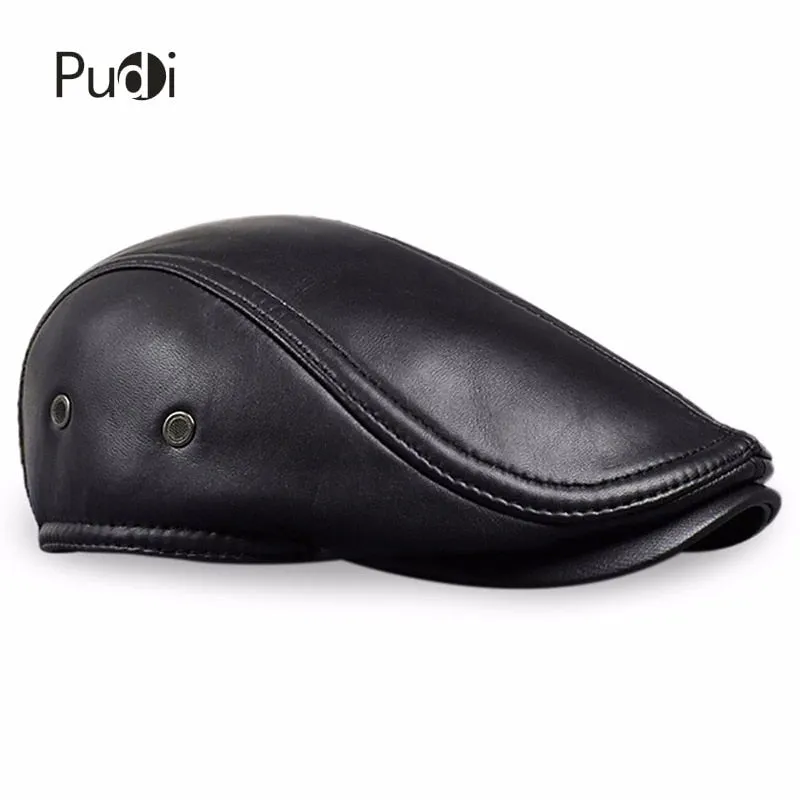 HL041 Men's Leather Baseball Cap Brand New Style Sheep Leather Beret Newsboy Belt Hunting Gatsby Black Caps Hats