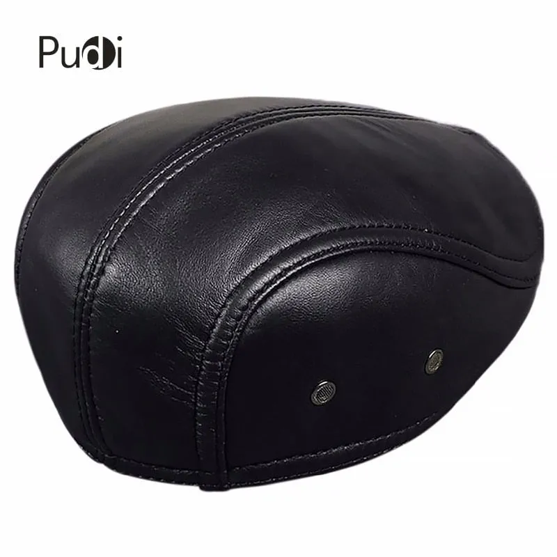 HL041 Men's Leather Baseball Cap Brand New Style Sheep Leather Beret Newsboy Belt Hunting Gatsby Black Caps Hats