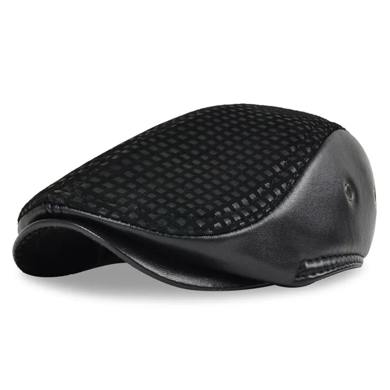 HL041 Men's Leather Baseball Cap Brand New Style Sheep Leather Beret Newsboy Belt Hunting Gatsby Black Caps Hats