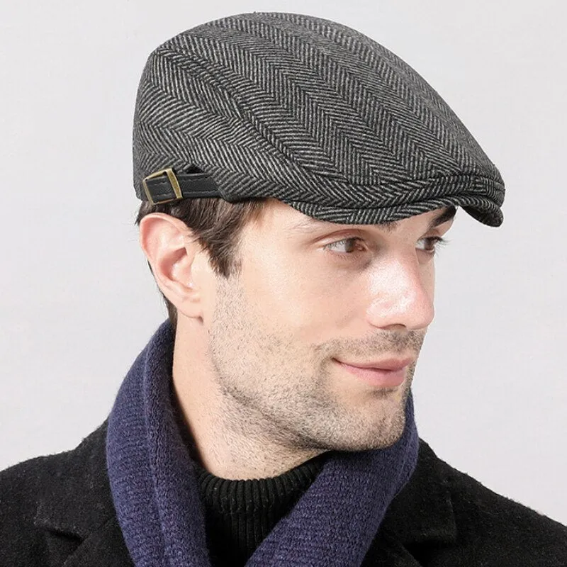 HT2888 Berets Men High Quality Autumn Winter Wool Hat Striped Ivy Newsboy Flat Cap Artist Painter Hat Male Adjustable Beret Cap