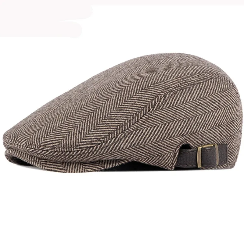 HT2888 Berets Men High Quality Autumn Winter Wool Hat Striped Ivy Newsboy Flat Cap Artist Painter Hat Male Adjustable Beret Cap