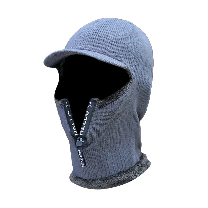 Men's Wool Ear Protection Warm Thick Bicycle Knitted Scarf Windproof Visors Cap