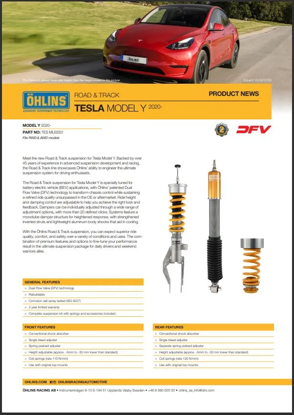 Model Y Öhlins DFV  'Street Tuned' Kit - Designed by Öhlins