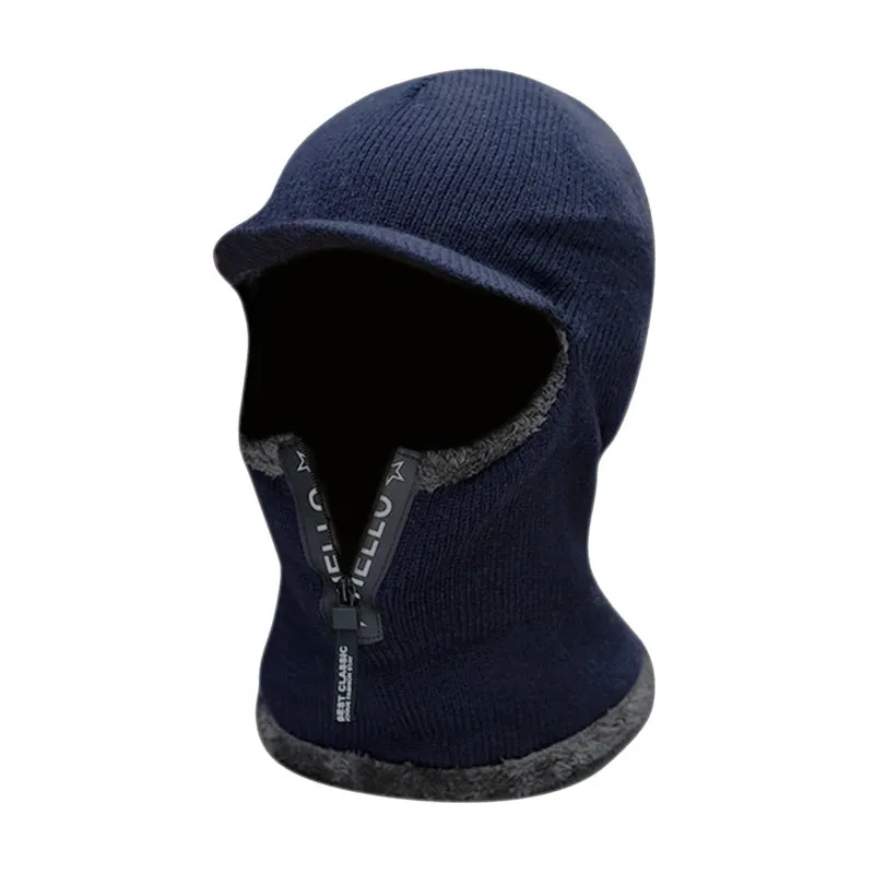 New Men Winter Warm Wool Hat Outdoor Ear Protection Hats Warm Thick Bicycle Knitted Capd Scarf Windproof Visors Cap
