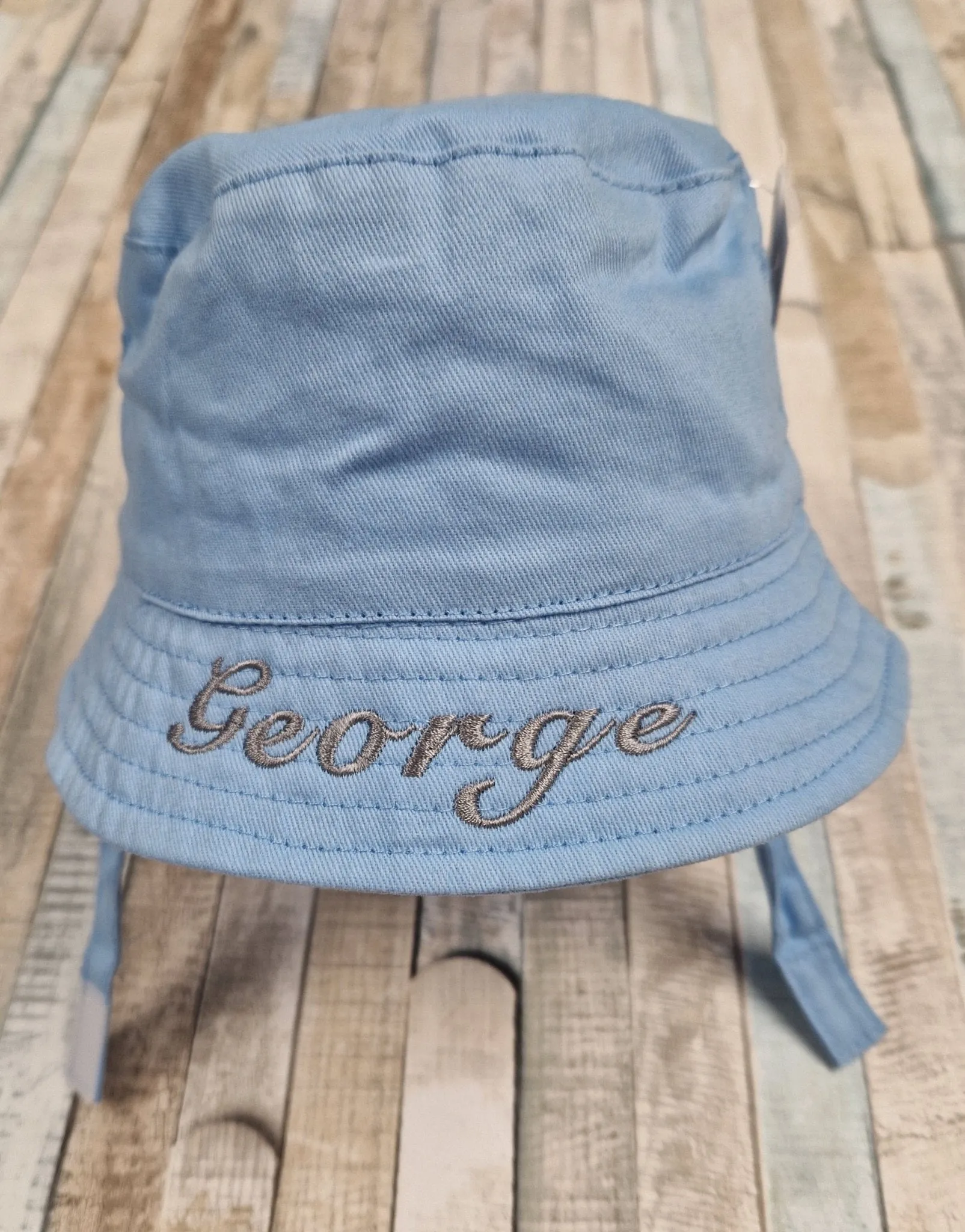 Personalised Boys Blue Bucket Hat With Chin Strap