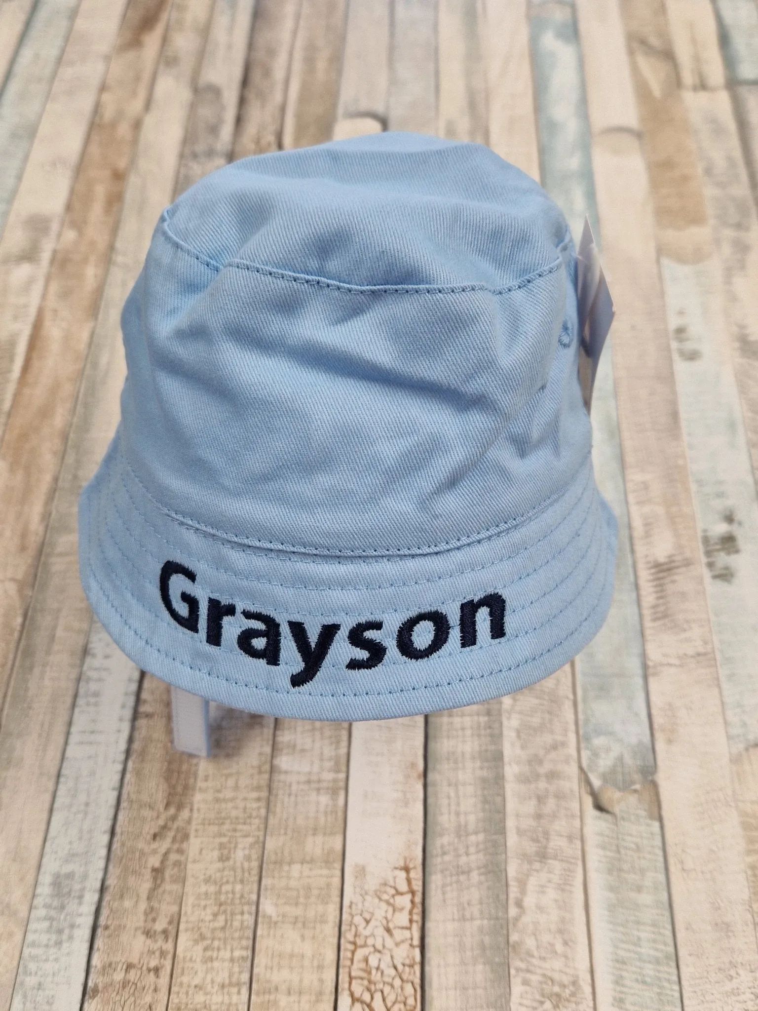 Personalised Boys Blue Bucket Hat With Chin Strap