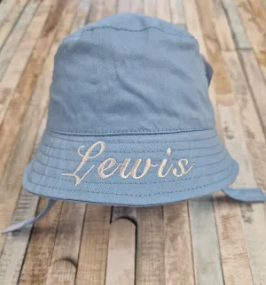 Personalised Boys Blue Bucket Hat With Chin Strap