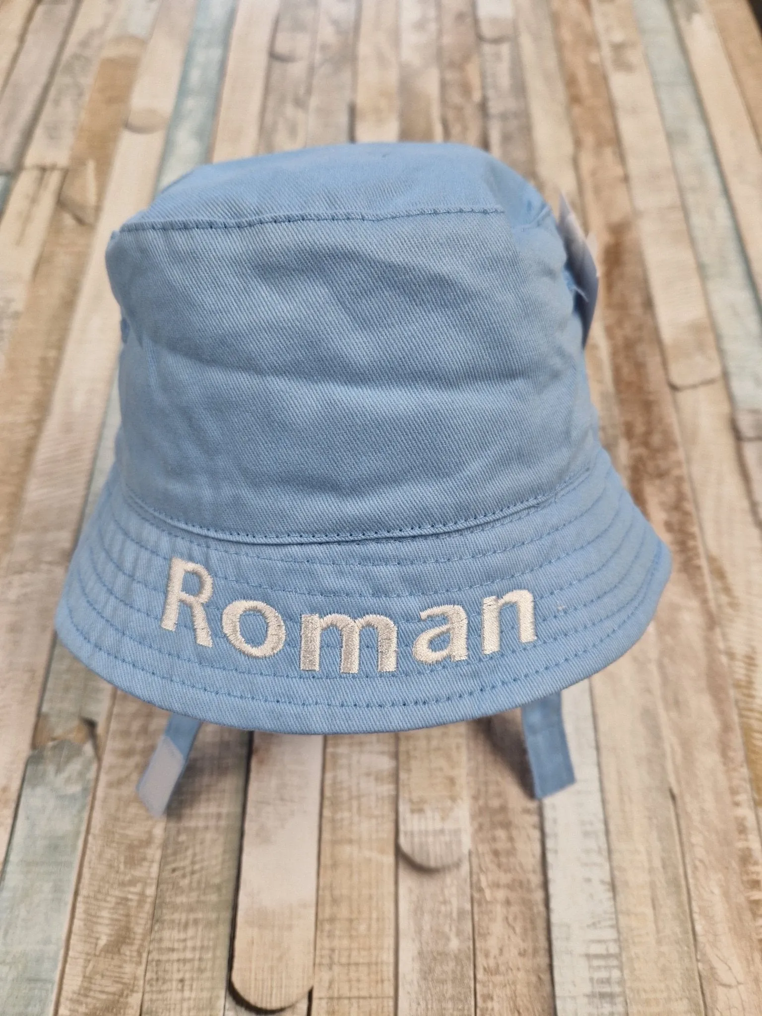 Personalised Boys Blue Bucket Hat With Chin Strap