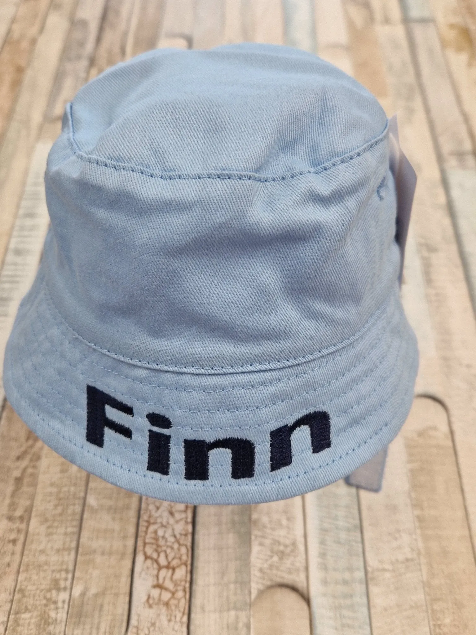 Personalised Boys Blue Bucket Hat With Chin Strap