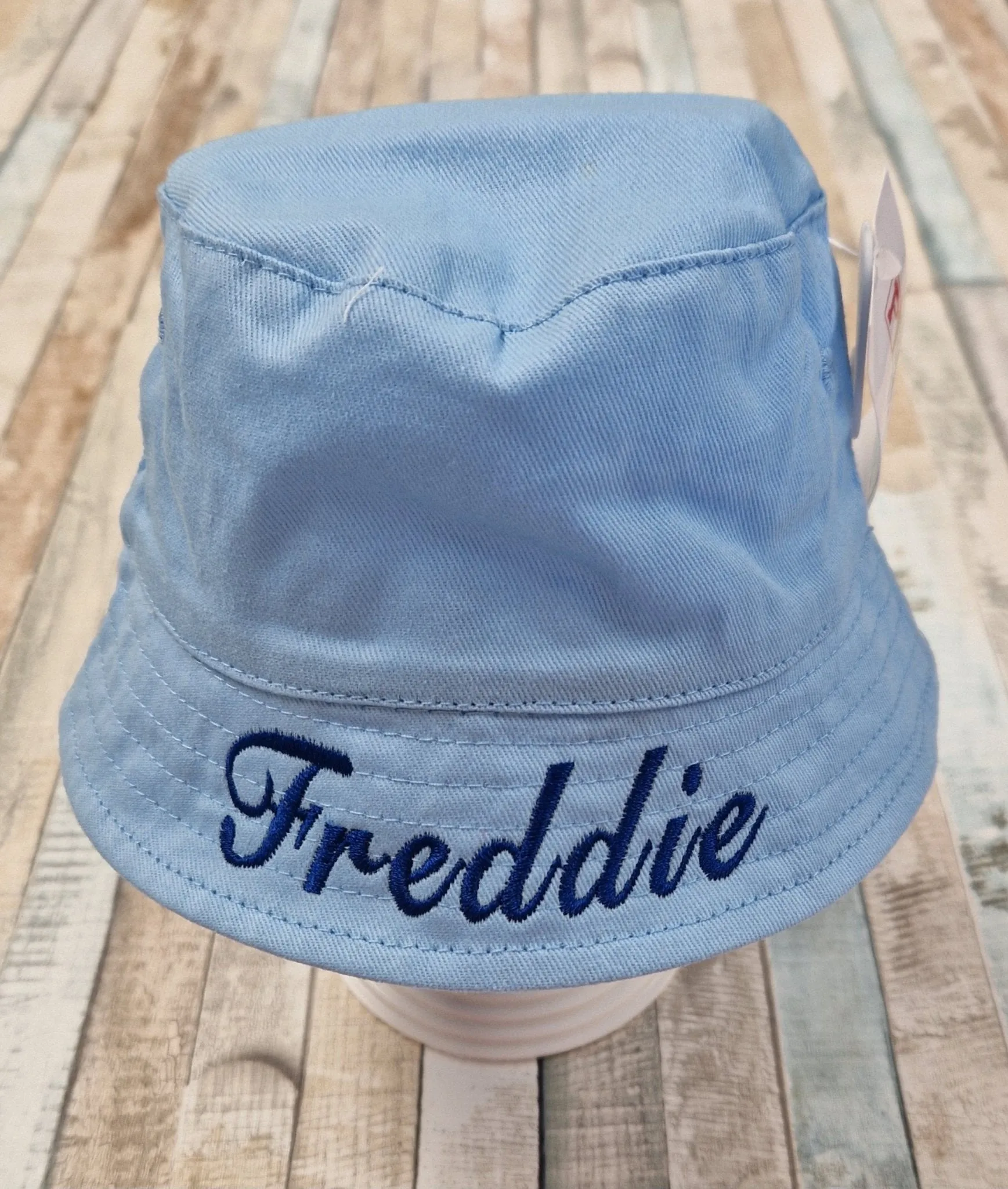 Personalised Boys Blue Bucket Hat With Chin Strap