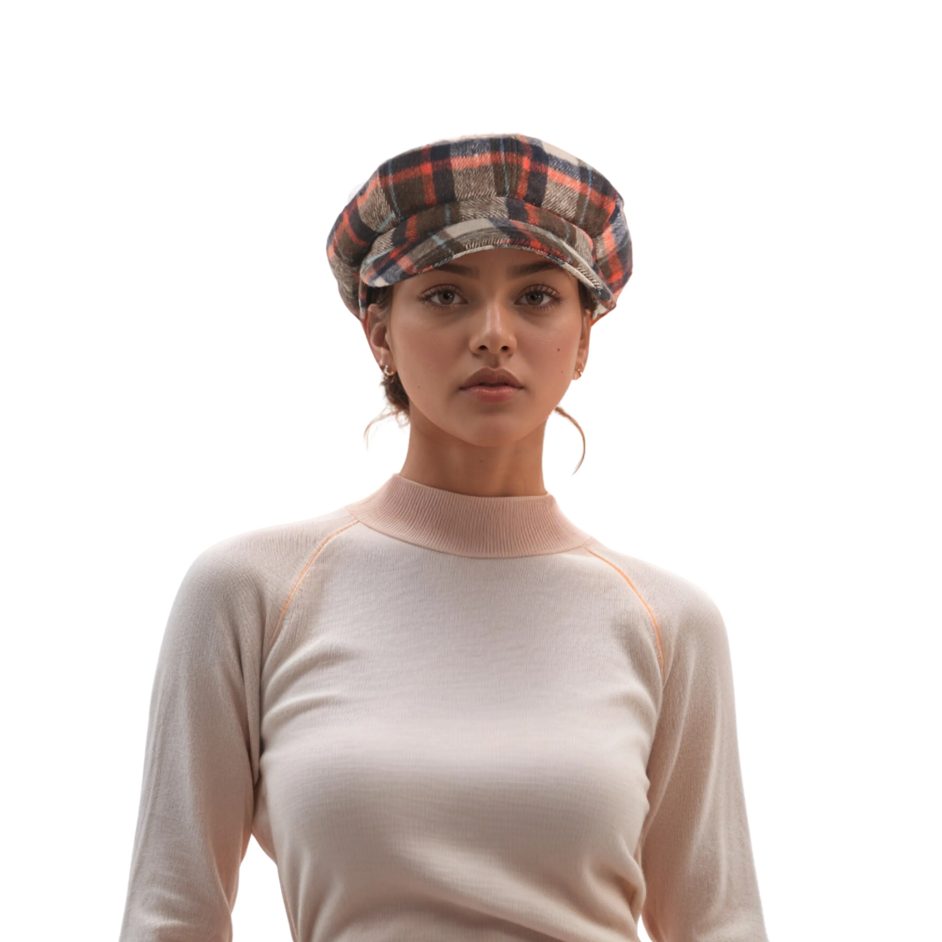 Plaid Wool Blend Fiddler Caps for Women