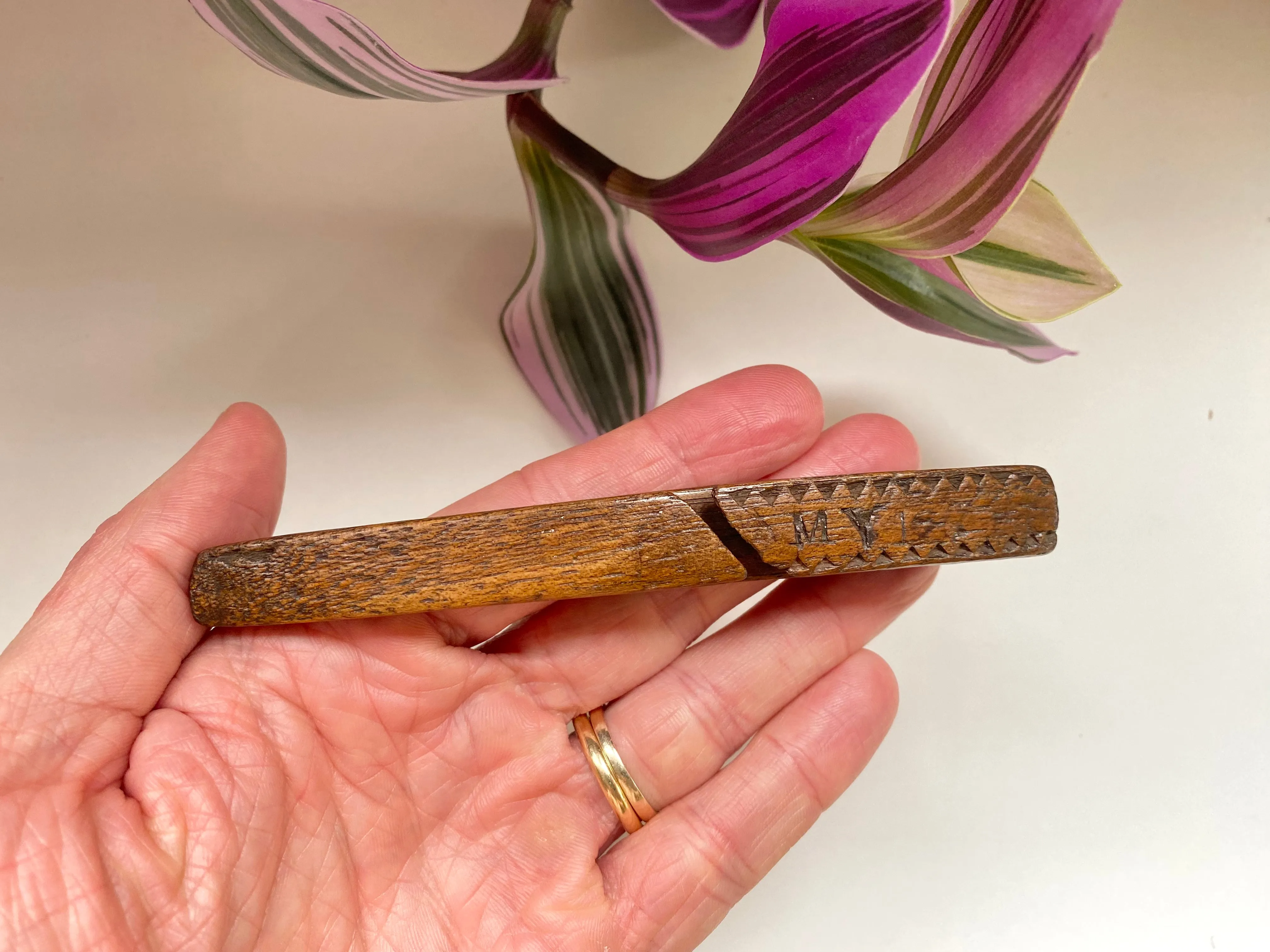 Rare Antique Early 19th Century Child’s Miniature Treen Knitting Sheath Initialled
