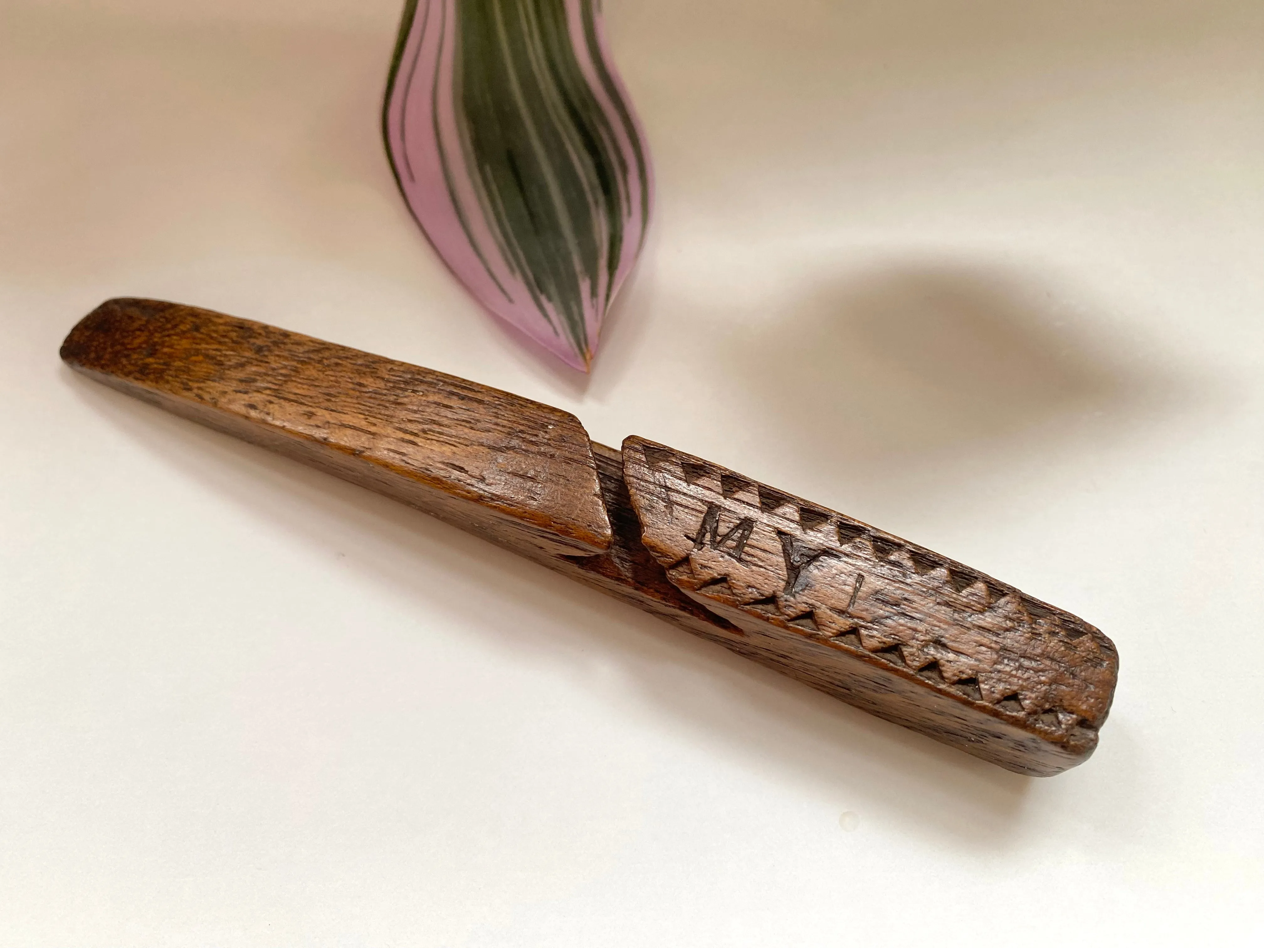 Rare Antique Early 19th Century Child’s Miniature Treen Knitting Sheath Initialled