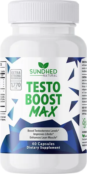 Sundhed Natural Testo Boost Max (60 Caps) - Natural Testosterone Booster for Men - Fortified Testosterone Supplements That Work