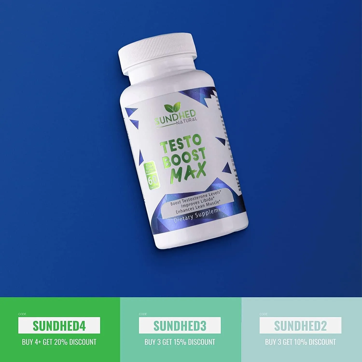 Sundhed Natural Testo Boost Max (60 Caps) - Natural Testosterone Booster for Men - Fortified Testosterone Supplements That Work