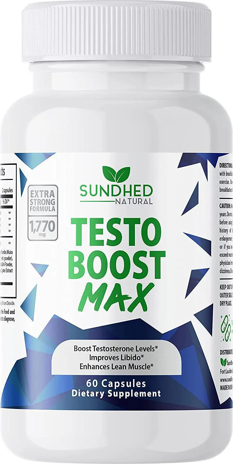 Sundhed Natural Testo Boost Max (60 Caps) - Natural Testosterone Booster for Men - Fortified Testosterone Supplements That Work
