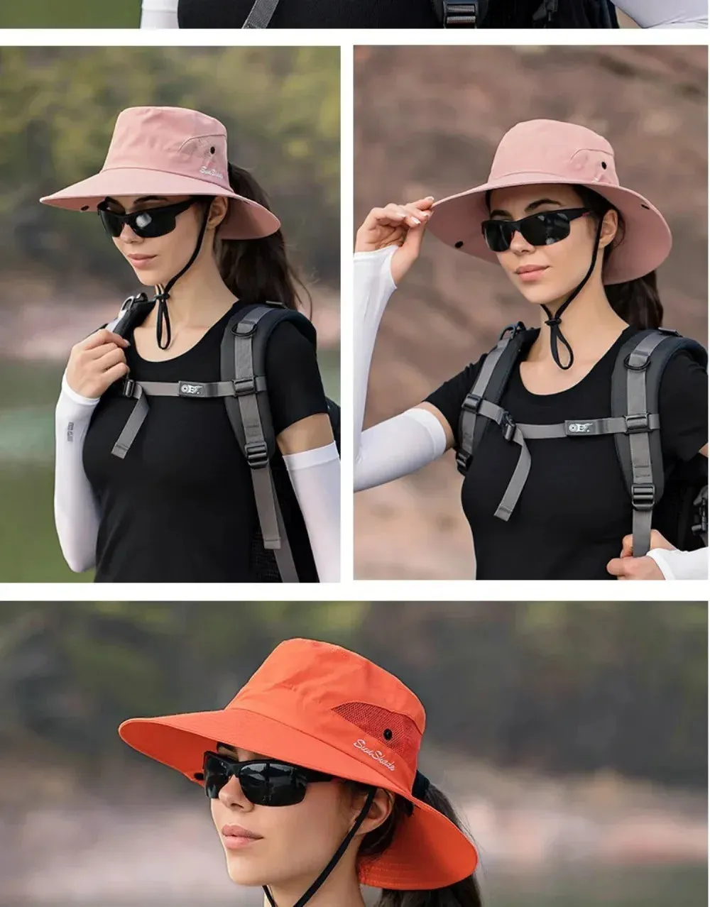 Womens Ponytail Sun Hat UV Protection Mesh Foldable Wide Brim Beach Fishing Bucket Hats Summer Hiking Outdoor Climbing hike Caps