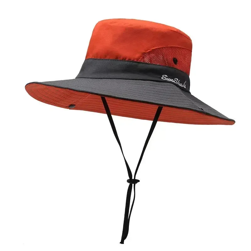 Womens Ponytail Sun Hat UV Protection Mesh Foldable Wide Brim Beach Fishing Bucket Hats Summer Hiking Outdoor Climbing hike Caps