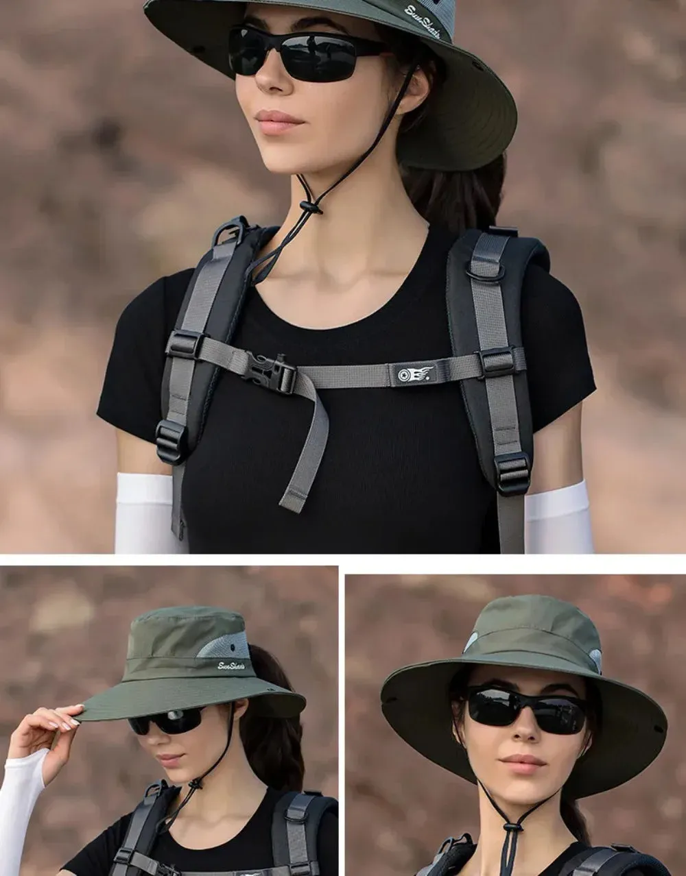 Womens Ponytail Sun Hat UV Protection Mesh Foldable Wide Brim Beach Fishing Bucket Hats Summer Hiking Outdoor Climbing hike Caps