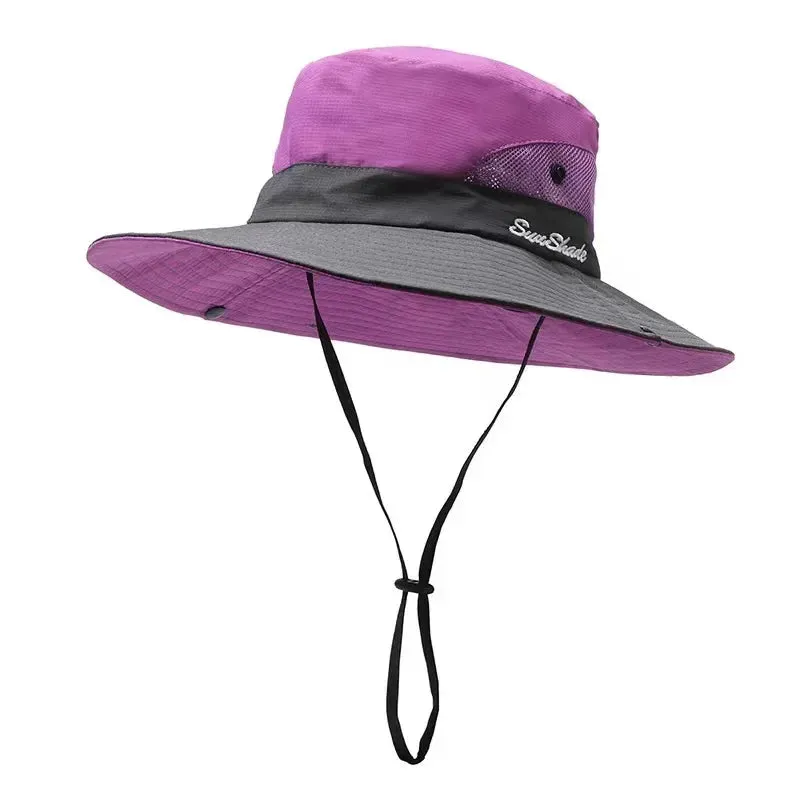 Womens Ponytail Sun Hat UV Protection Mesh Foldable Wide Brim Beach Fishing Bucket Hats Summer Hiking Outdoor Climbing hike Caps