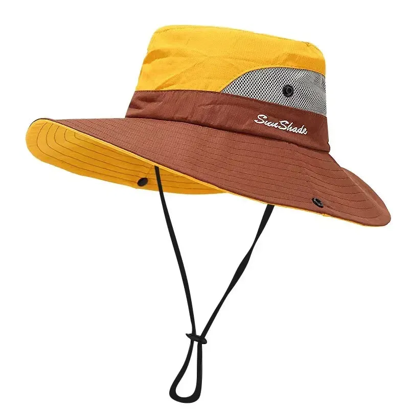Womens Ponytail Sun Hat UV Protection Mesh Foldable Wide Brim Beach Fishing Bucket Hats Summer Hiking Outdoor Climbing hike Caps