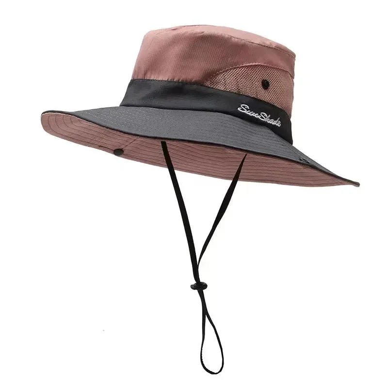 Womens Ponytail Sun Hat UV Protection Mesh Foldable Wide Brim Beach Fishing Bucket Hats Summer Hiking Outdoor Climbing hike Caps