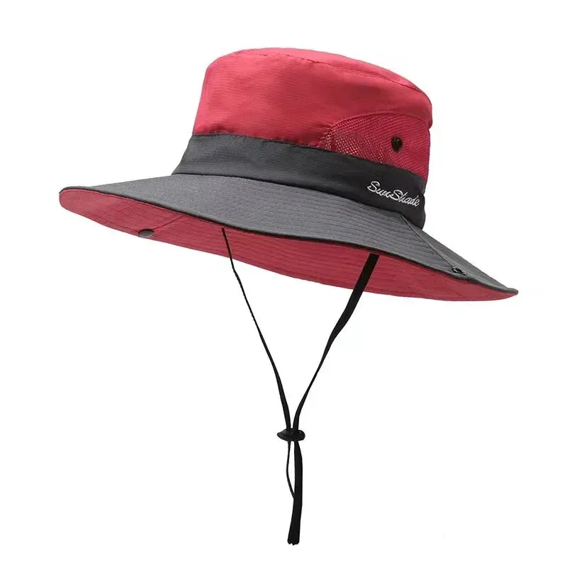 Womens Ponytail Sun Hat UV Protection Mesh Foldable Wide Brim Beach Fishing Bucket Hats Summer Hiking Outdoor Climbing hike Caps