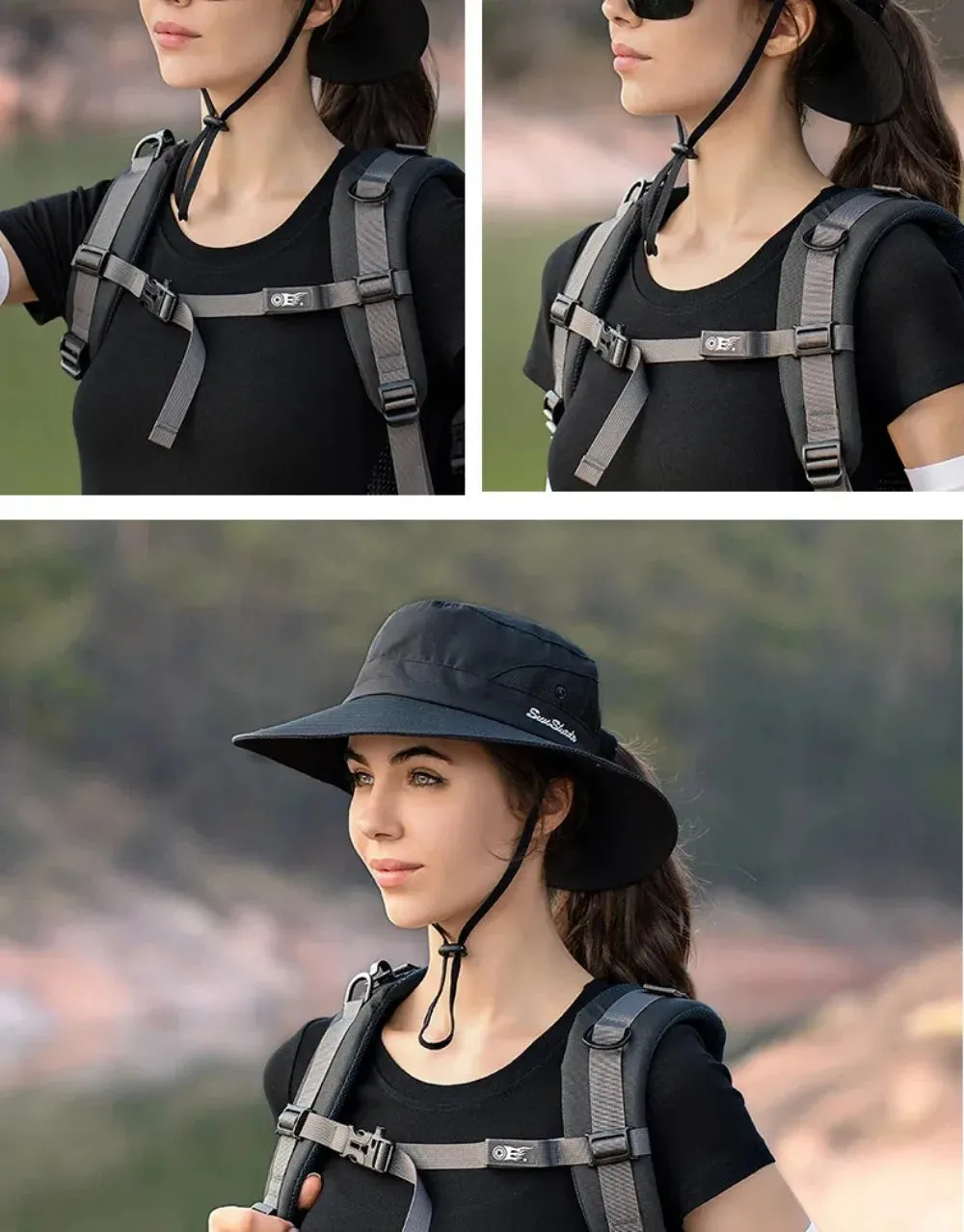Womens Ponytail Sun Hat UV Protection Mesh Foldable Wide Brim Beach Fishing Bucket Hats Summer Hiking Outdoor Climbing hike Caps
