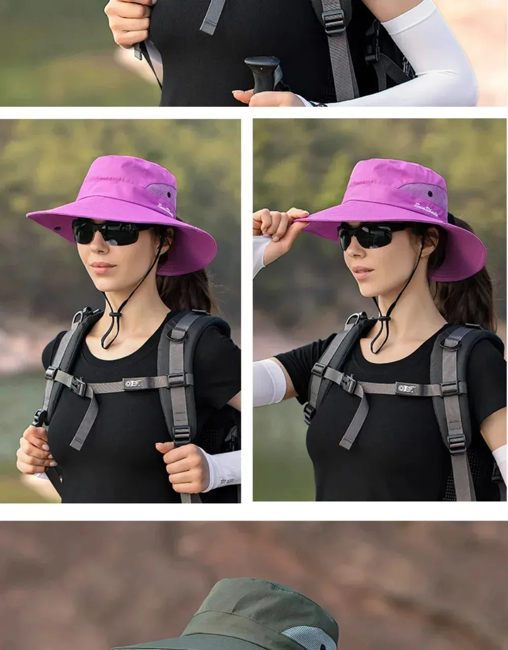 Womens Ponytail Sun Hat UV Protection Mesh Foldable Wide Brim Beach Fishing Bucket Hats Summer Hiking Outdoor Climbing hike Caps