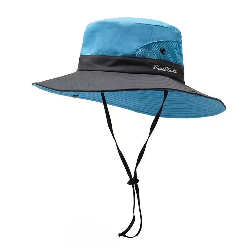 Womens Ponytail Sun Hat UV Protection Mesh Foldable Wide Brim Beach Fishing Bucket Hats Summer Hiking Outdoor Climbing hike Caps