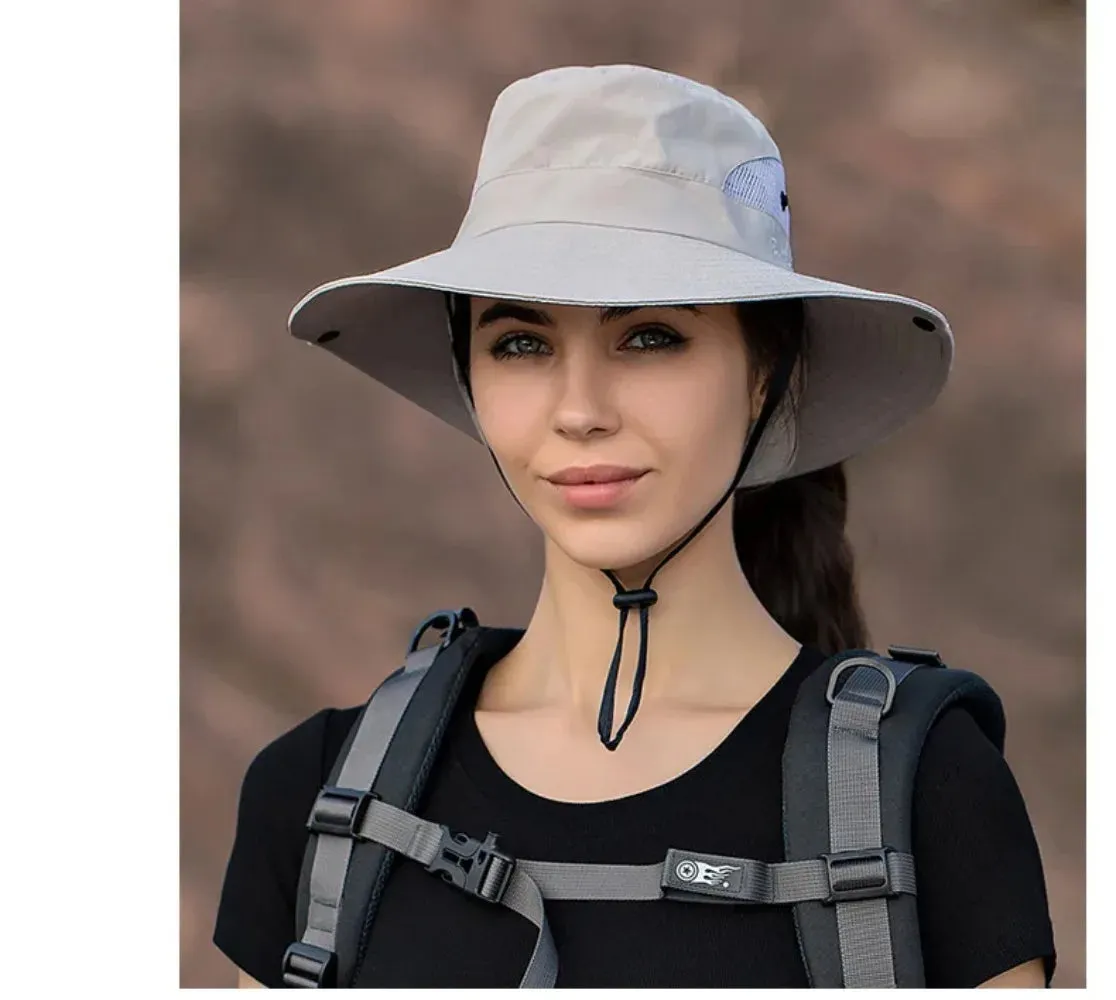 Womens Ponytail Sun Hat UV Protection Mesh Foldable Wide Brim Beach Fishing Bucket Hats Summer Hiking Outdoor Climbing hike Caps